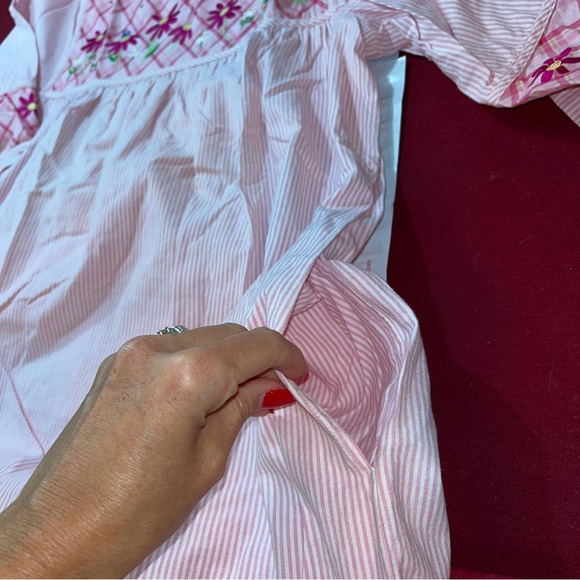 Quacker Factory PINK striped FLORAL night Dress Nightgown Cotton EMBROIDERY LRG - Picture 7 of 16